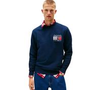 Tommy Jeans Men's TJM Reg RWB Flag Crew Ext Dm0Dm22093 Pullover Sweatshirt, Blue (Dark Night Navy), XL
