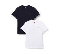 Tommy Jeans Men's TJM Slim Linear Ss Tee 2Pck Ext Dm0Dm22316 S/S T-Shirt, Multi (Ecru/Dark Night Navy), L