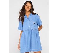 Tommy Jeans Pocket Logo Denim Mini Dress, Blue, Size Xl = Uk 14, Women Blue