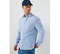 Tommy Jeans Regular Fit Linen Mix Striped Shirt, Light Blue, Size 2Xl, Men Light Blue