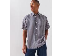 Tommy Jeans Relaced Poplin Stripe Shortsleeve Shirt, Navy, Size M, Men Navy
