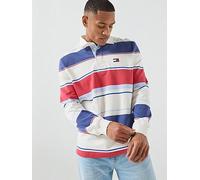 Tommy Jeans Relaxed Fit Stripe Rugby Polo Shirt, Multi, Size M, Men Print