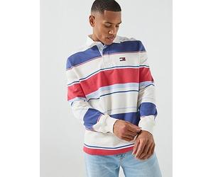 Tommy Jeans Relaxed Fit Stripe Rugby Polo Shirt, Multi, Size M, Men Print