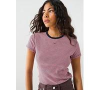 Tommy Jeans Slim Essential Ribbed Mini-Stripe T-Shirt, Multi, Size Xl, Women Print