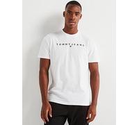 Tommy Jeans Slim Fit Linear Logo T-Shirt - White, White, Size S, Men White