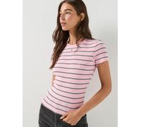 Tommy Jeans Slim Ribbed Short Sleeve T-shirt, Pink, Size L, Women Pink