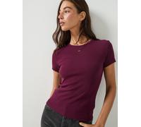 Tommy Jeans Slim Ribbed Short Sleeve T-shirt, Red, Size L, Women Red