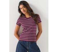 Tommy Jeans Slim Ribbed Short Sleeve T-shirt, Red, Size M, Women Red