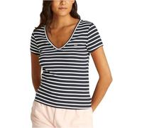 TOMMY JEANS TJW Slim Essential Rib SS EXT S/S T-Shirt Women's, Blue (Dark Night Navy/Stripe), S