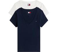 Tommy Jeans Dw0dw21367 Short Sleeve V Neck T-shirt 2 Units White,Blue 2XS Woman