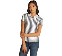 Tommy Jeans Women’s Essential Stretch Slim Fit Short Sleeve Polo Shirt, Multicolor (Ecru/Navy Stripe), M