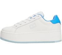 Tommy Jeans Women’s Flatform Leather Trainers, Multicolor (Ecru/Copenhagen Blue), 7