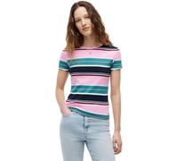 Tommy Jeans Women’s Short Sleeve Essential Rib Slim Fit T-Shirt, Multicolor (Pink Daisy/Multi Stripe), 1XL