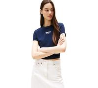 Tommy Jeans Women’s Short Sleeve Slim Essential Logo Cropped T-Shirt, Blue (Dark Night Navy), M