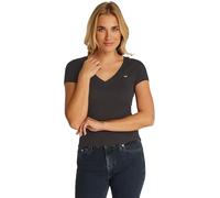 Tommy Jeans Women’s Short Sleeve V-Neck Slim T-Shirt, Black (Black), M
