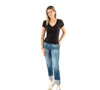 Tommy Jeans Women’s Short Sleeve V-Neck Slim T-Shirt, Black (Black), XS