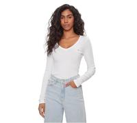 Tommy Jeans Women’s Slim Fit Essential V-Neck Logo Long Sleeve Top, White (Ecru), L