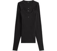 Tommy Jeans Women's 2 Pack Slim Essential Rib Round Neck Long Sleeve Tops, Black (Black/Black), XL