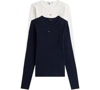 Tommy Jeans Women's 2 Pack Slim Essential Rib Round Neck Long Sleeve Tops, Multicolor (Ecru/Dark Night Navy), XXL