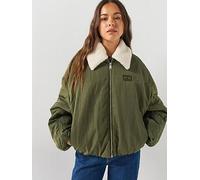 Tommy Jeans Women's Faux Fur Collar Utility Bomber Jacket, Green, Size Xs, Women Green