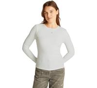 Tommy Jeans Women's Long Sleeve Essential Slim Fit Cotton Top, White (Ecru), S