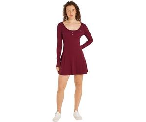 Tommy Jeans Women's Long Sleeve Flare Dress, Red (Valley Grape), L