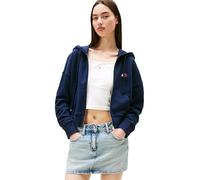 Tommy Jeans Women's Medium Weight Cropped Zip Hoodie with Embroidered Flag Logo, Dark Night Navy, XS