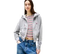 Tommy Jeans Women's Medium Weight Cropped Zip Hoodie with Embroidered Flag Logo, Grey Heather, S