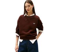 Tommy Jeans Women's Medium Weight Pullover Crewneck with Embroidered Silver Script Logo, Rich Brown, Medium