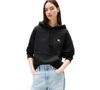 Tommy Jeans womens Medium Weight Pullover Hoodie With Embroidered Flag Logo, Black, S