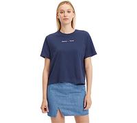 Tommy Jeans Women's Short-Sleeve T-Shirt Serif Linear Tee Crew Neck, Blue (Twilight Navy), XL