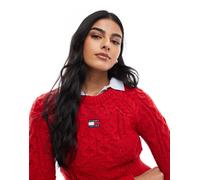 Tommy Jeans Womens star cable knit jumper in bright red - Pink - Size 2XS