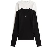 Tommy Jeans Womens Tjw 2pack Slim Essential Rib Dw0dw17716 L/S T-Shirt, Multi (Black/Ecru), XS UK