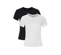 Tommy Jeans Womens Tjw 2pack Slim Essential Rib Dw0dw21430 S/S T-Shirt, Multi (Ecru/Black), XXS UK
