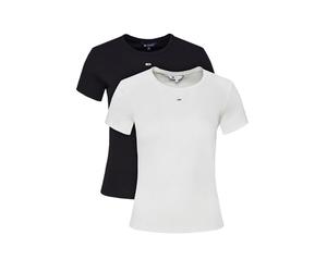 Tommy Jeans Womens Tjw 2pack Slim Essential Rib Dw0dw21430 S/S T-Shirt, Multi (Ecru/Dark Night Navy), XL UK