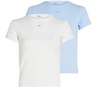 Tommy Jeans Womens Tjw 2pack Slim Essential Rib Dw0dw21430 S/S T-Shirt, Multi (Ecru/Sweet Blue), S UK
