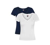 Tommy Jeans Womens Tjw 2pack V-Neck Tee Dw0dw21367 S/S T-Shirt, Multi (Ecru/Dark Night Navy), XS UK