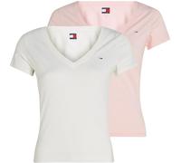 Tommy Jeans Womens Tjw 2pack V-Neck Tee Dw0dw21367 S/S T-Shirt, Multi (Ecru/Precious Pink), XXS UK