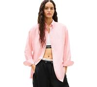 Tommy Jeans Women's Tjw Ovs Poplin Shirt DW0DW22218 L/S Blouses, Pink (Tropical Blush/Stripe), XXS