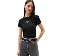 Tommy Jeans Womens Tjw Slim Ess Logo 1 Tee Ext Dw0dw21542 S/S T-Shirt, Black (Black), M UK