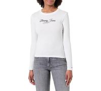 Tommy Jeans Women's Tjw Slim Essential Logo 1 Ls Tee Dw0Dw21844 L/S T-Shirt, White (Ecru), S