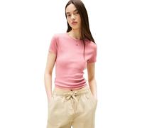 TOMMY JEANS Womens Tjw Slim Essential Rib Ext Dw0dw17383 S/S T-Shirt, Pink (Tahiti Berry), XL UK