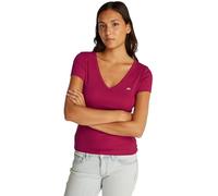 Tommy Jeans Womens Tjw Slim Essential Rib V Dw0dw17385 S/S T-Shirt, Red (Brilliant Berry), XS UK
