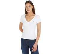 Tommy Jeans Women's Tjw Slim Essential Rib V Ss Dw0dw17385 S/S Knit Tops, White, S