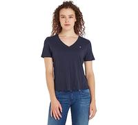 Tommy Jeans Women's Tjw Slim Soft V Neck Tee Dw0dw14617 S/S Knit Tops, Twilight Navy, S