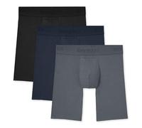 Tommy John Men’s Boxer Briefs 8” Underwear, Second Skin Boxers with Supportive Contour Pouch Silky Soft Tagless, Moisture Wicking Underwear Stretch Fabric, 3 pack, Black/Turbulence/Dress Blues, Large