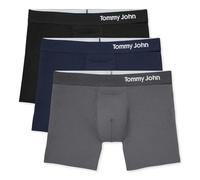 Tommy John Men’s Trunk 4" Underwear, Supima Cool Cotton Boxer Briefs with Supportive Contour Pouch, Soft Breathable Waistband, Black/Iron Grey/Navy (3-pack), M