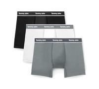 Tommy John Men's Essential Cool Cotton Stretch Boxer Brief Underwear - 6" 3-Pack, Breathable, Moisture-Wicking, Support Pouch, Black/White/Monument (3-pack), L