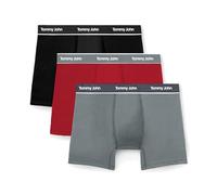 Tommy John Men's Essential Cool Cotton Stretch Boxer Brief Underwear - 6" 3-Pack, Breathable, Moisture-Wicking, Support Pouch, Black/Monument/Haute Red (3-pack), L