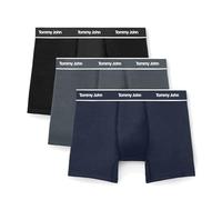 Tommy John Men's Essential Cool Cotton Stretch Boxer Brief Underwear - 6" 3-Pack, Breathable, Moisture-Wicking, Support Pouch, Black/Turbulence/Dress Blues (3-pack), M